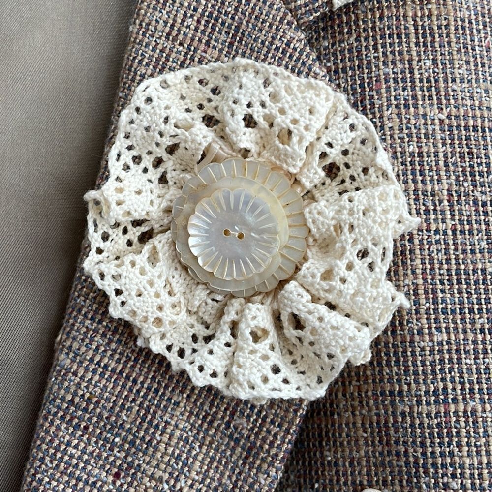 VINTAGE BOHO COTTAGE CORE UPCYCLED TWEED BLAZER - Picture 4 of 12